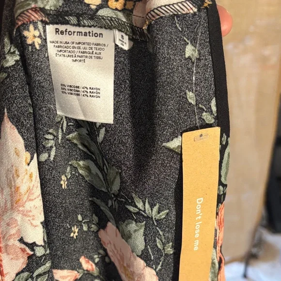 Reformation Black Maxi Dress with Peach and Green Floral Print - Picture 6 of 10